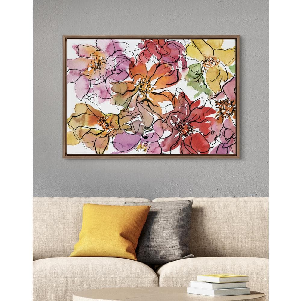 Colorful Floral Print on Canvas with Gold Frame, 23x33