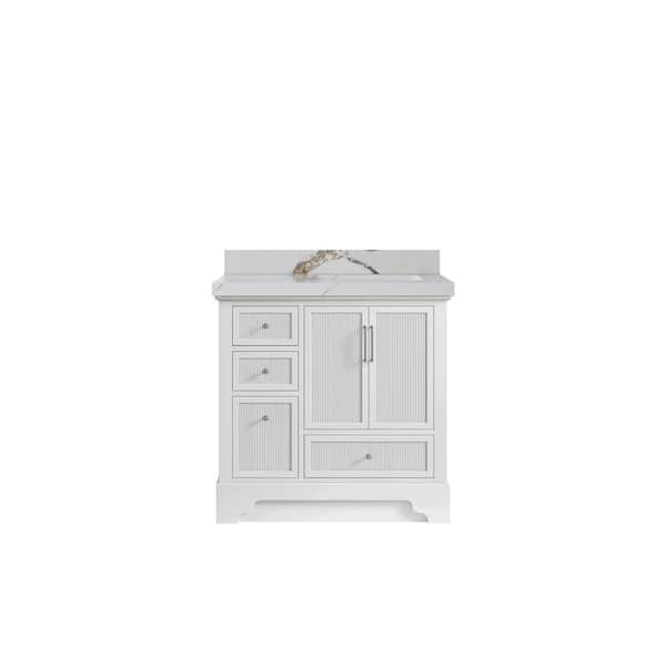 Willow Collections Alys 36 in. W x 22 in. D x 36 in. H Right Offset Sink Bath Vanity in White with 2 in. Calacatta Gold Top