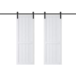 60 in. x 84 in. White Paneled H Style White Primed MDF Sliding Barn Door with Soft Close and Hardware Kit