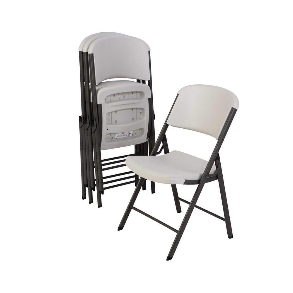 Almond Polyethylene and Steel Folding Chairs, Set of 4