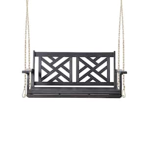 49.25 in. W Dark Gray Acacia Wood and Metal Outdoor Porch Swing