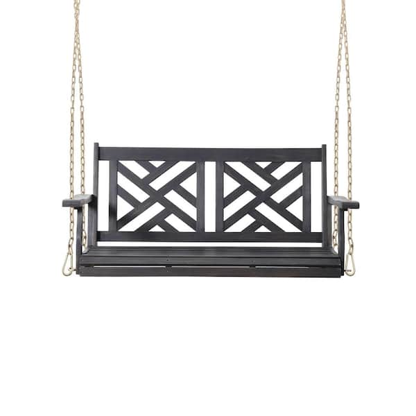 49.25 in. W Dark Gray Acacia Wood and Metal Outdoor Porch Swing