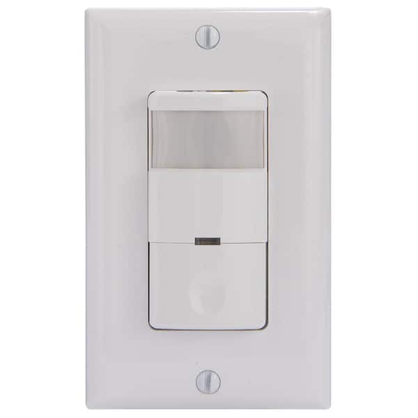 IOS Series 800-Watt Self-Adaptive In-Wall PIR Sensor Switch Decorator 180-Degree Coverage Pattern, White