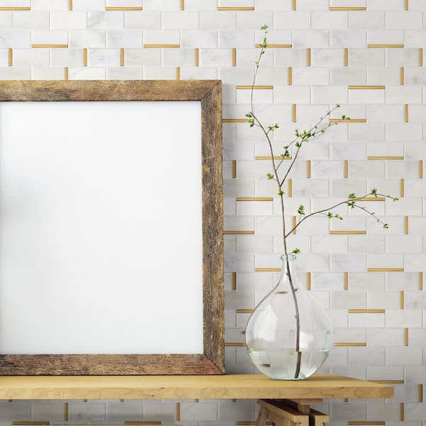 Natural Blanco White Gold 11.82 in. x 11.82 in. Brick Joint Polished Marble Mosaic Tile (9.7 sq. ft./Case)