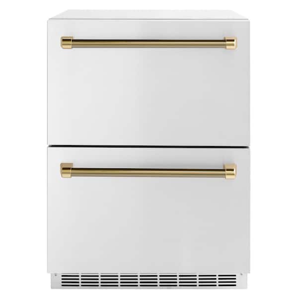 24 in. Autograph Touchstone 168 Can Outdoor Refrigerator Drawer with Stainless Steel Doors and Gold Helix Handles