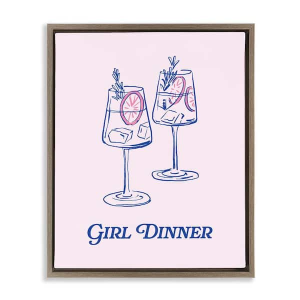 Stupell Industries Girl Dinner Cocktails by House of Lulu Brown Floater Frame Food Graphic Art Print 21 in. x 17 in.