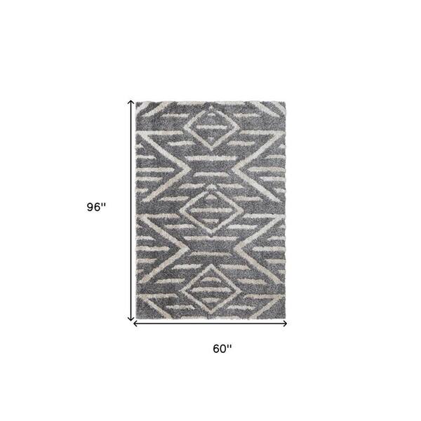 2 ft. x 8 ft. Gray, Ivory Geometric Area Rug