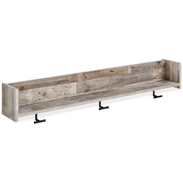 Signature DESIGN BY ASHLEY Neilsville Whitewash Wall-Mounted Coat Rack with Shelf