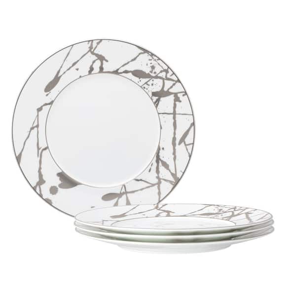 Noritake Raptures Platinum 8.75 in. White Porcelain Salad Plates (Set of 4)
