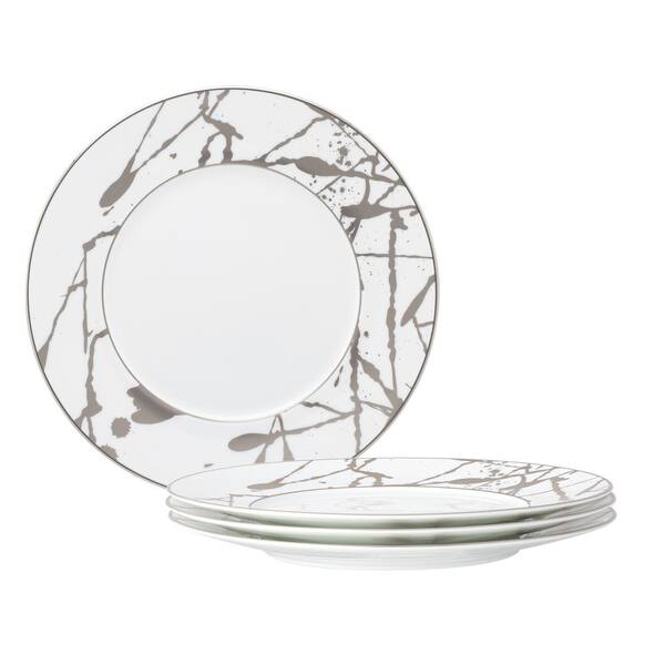 Noritake Raptures Platinum 8.75 in. White Porcelain Salad Plates (Set ...