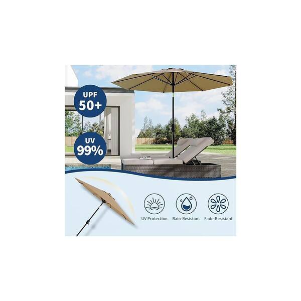 9 foot round solar aluminum patio umbrella Round 9 ft. Aluminum Cantilever Market Solar Tilt Half Patio Umbrella in  Beige Neutral YDQ_PPG_333JXJY5