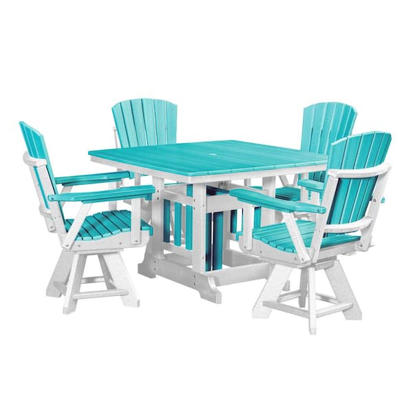 Adirondack Series White 5 Piece High Density Poly Ethylene Plastic Square Dining Height Outdoor Dining Set