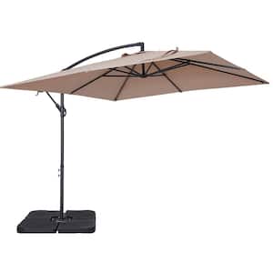 8.2 ft. Crank Lift Outdoor Offset Square Cantilever Patio Umbrella with 8-Steel Rids in Sand (Base Included)