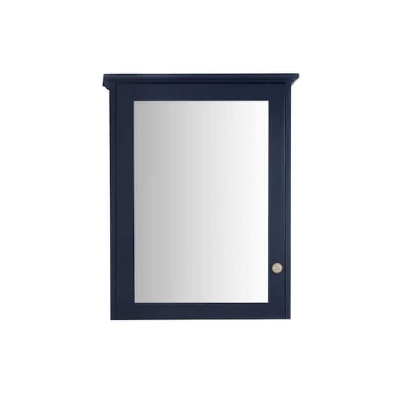 ANGELES HOME 24 in. W x 30 in. H Rectangular Framed Wall Mounted Wood Bathroom Vanity Mirror Cabinet in Navy Blue,Easy Installation
