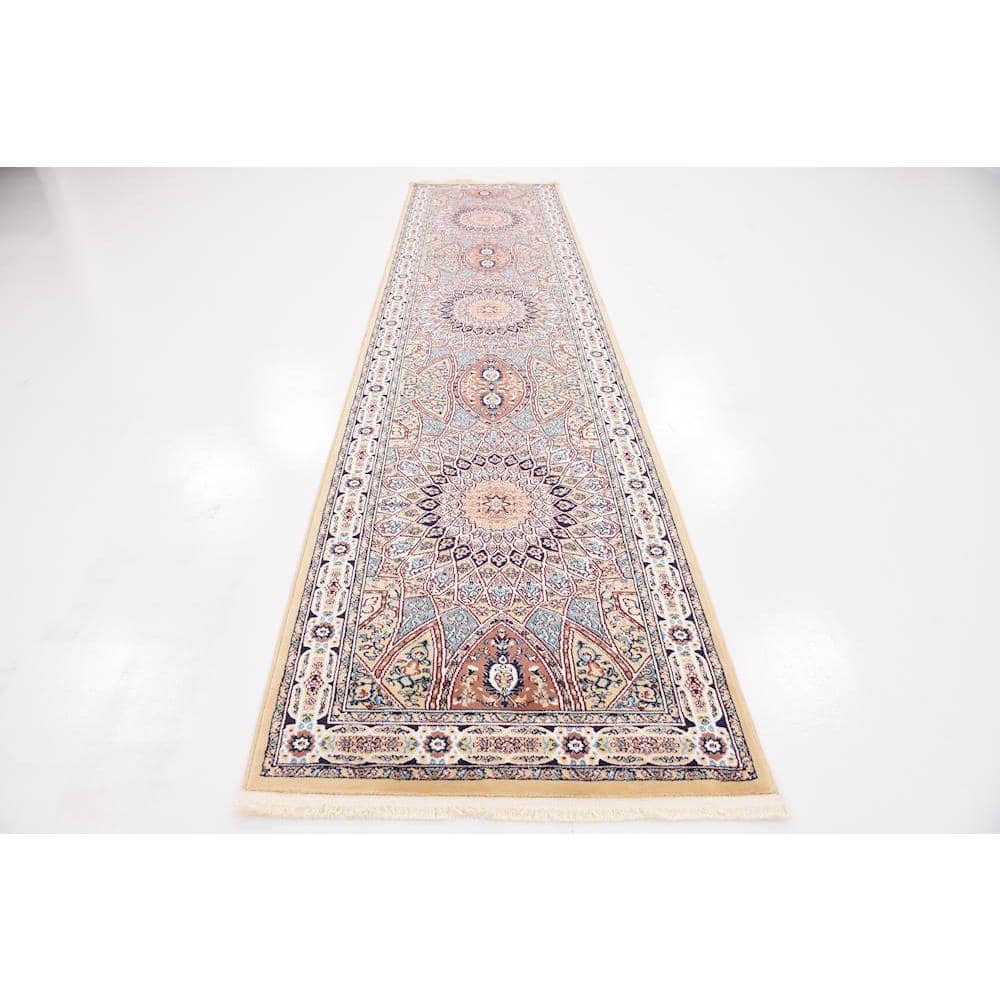 Nain Design Traditional Beige 13' Synthetic Runner Rug