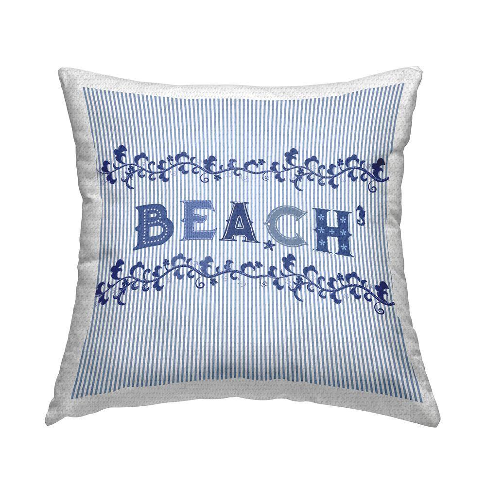 Striped Beach Phrase Blue Pattern Blue Square Outdoor Throw Pillow price history on PriceWatchPro