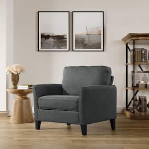 Walton Charcoal Grey Polyester Arm Chair with Wood Legs