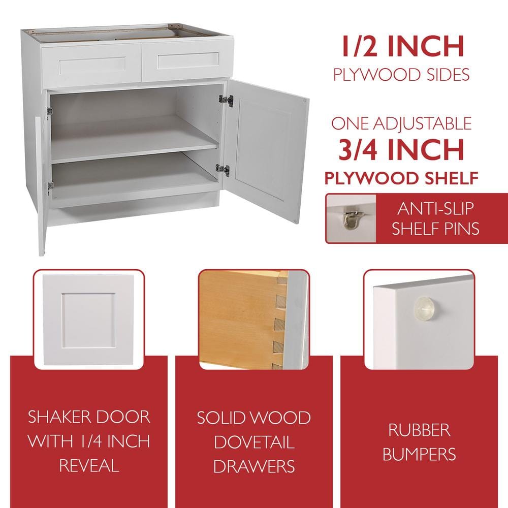 White Shaker 42'' Plywood Base Kitchen Cabinet with MDF Doors