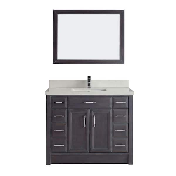ART BATHE Calais 42 in. Vanity in French Gray with Solid Surface Marble Vanity Top in Carrara White and Mirror