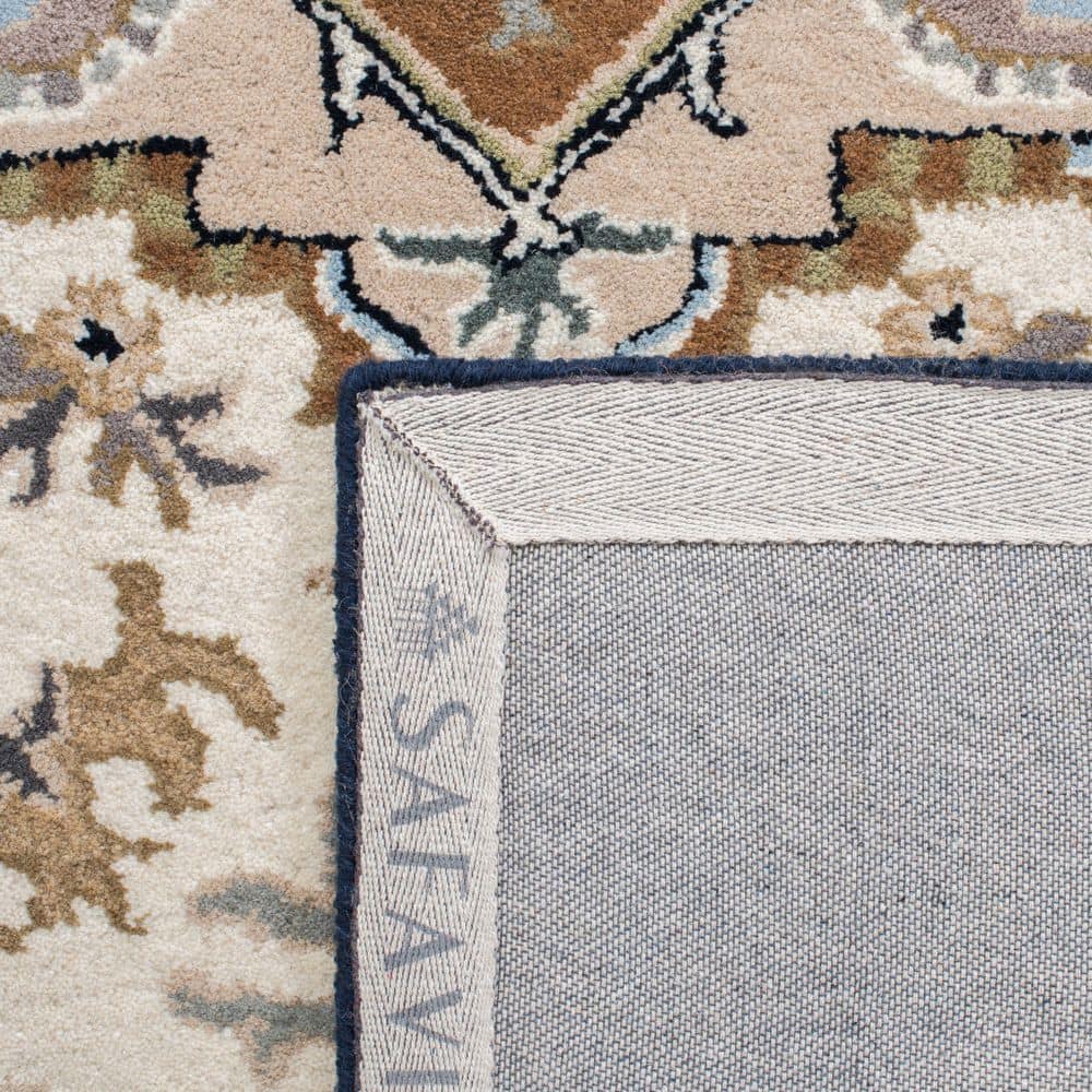 Beige and Navy Hand-Tufted Wool Square Area Rug 6' x 6'