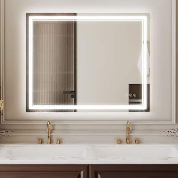 40 in. W x 32 in. H Bright Rectangular Frameless Anti-Fog LED Light Wall Bathroom Vanity Mirror in Tempered Glass