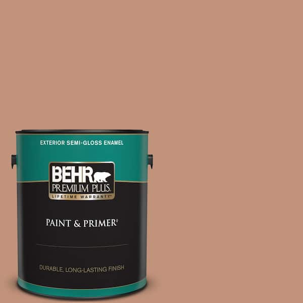 BEHR PREMIUM PLUS 1 gal. #ICC-101 Florentine Clay Semi-Gloss Enamel Exterior Paint & Primer