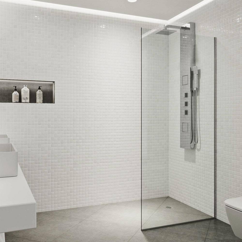 Zenith Frameless 34" x 74" Clear Glass Shower Screen with Chrome Hardware