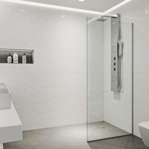Zenith 34 in. W x 74 in. H Fixed Frameless Shower Door in Chrome with Clear Glass