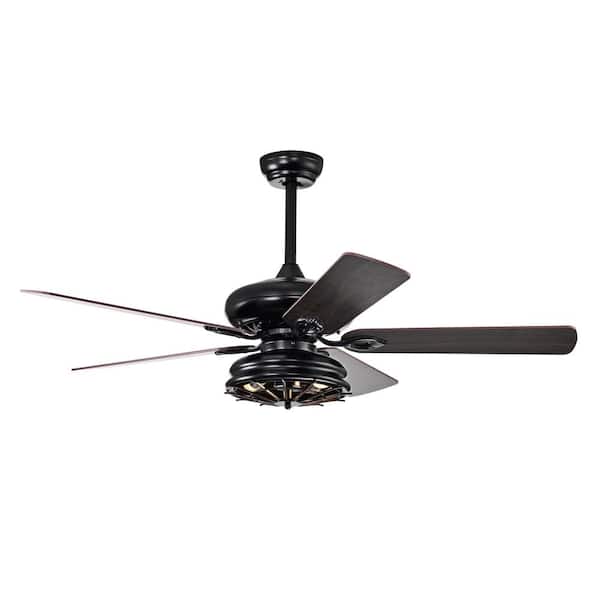 LINJO 52 in. Farmhouse Indoor Matte Black 3-Speeds Standard Ceiling Fan with Remote