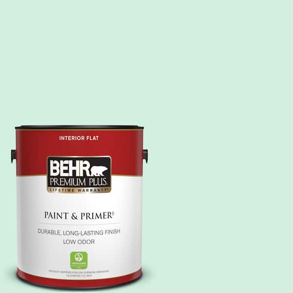 BEHR PREMIUM PLUS 1 gal. #480C-2 Pastel Jade Flat Low Odor Interior Paint & Primer