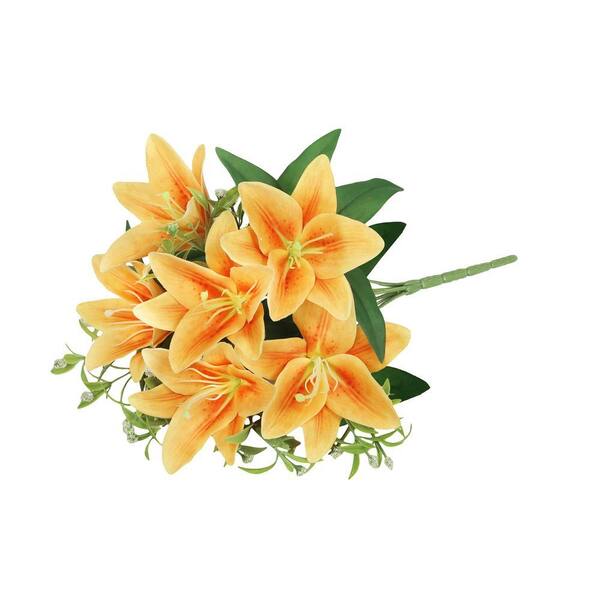 LIVING LUXURY 13 in. Orange Artificial Stargazer Lily Flower Stem