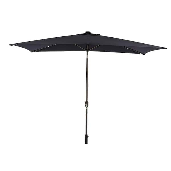 Inner Decor Fern 10 ft. x 6.5 ft. Steel Rectangular Market Solar LED Tilt Patio Umbrella in Navy Blue without Base