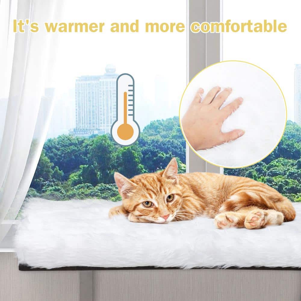 Large White Plush Foam Rectangular Cat Window Perch