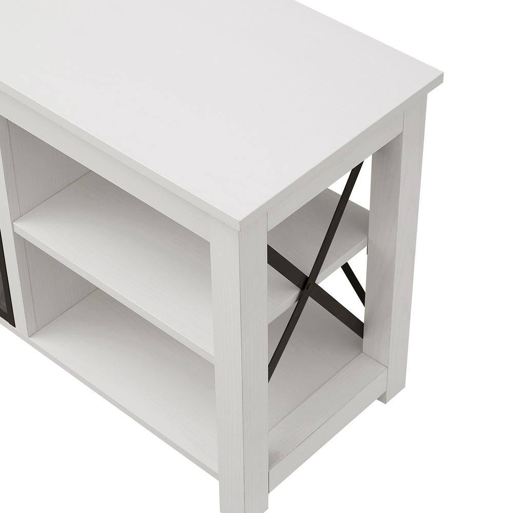 White Rectangular TV Stand with Crystal Fireplace Insert