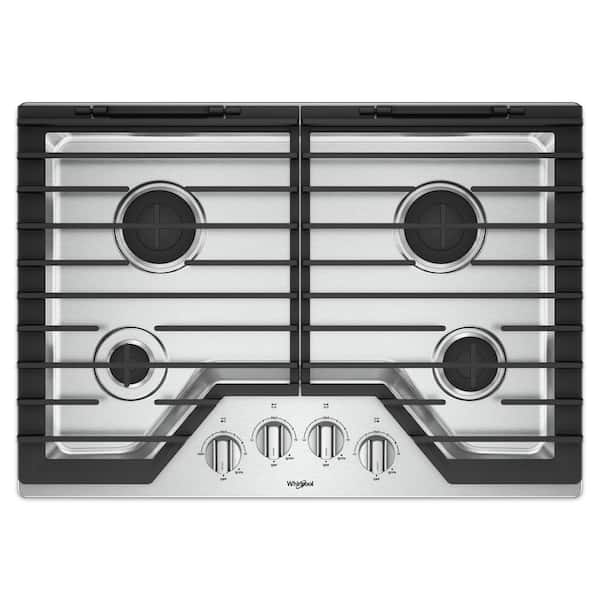 Whirlpool 30 in. Gas Cooktop in Stainless Steel with 4 Burners and EZ-2-LIFT Hinged Cast-Iron Grates