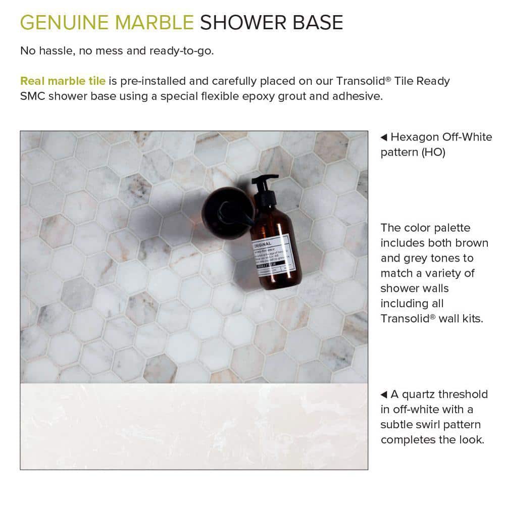 60-Inch Off-White Hexagon Pre-Tiled Shower Base with Left Drain