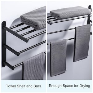 24 in. 3-Tier Tower Rack with Tower Bars for Bathroom Wall Mounted in Stainless Steel Matte Black