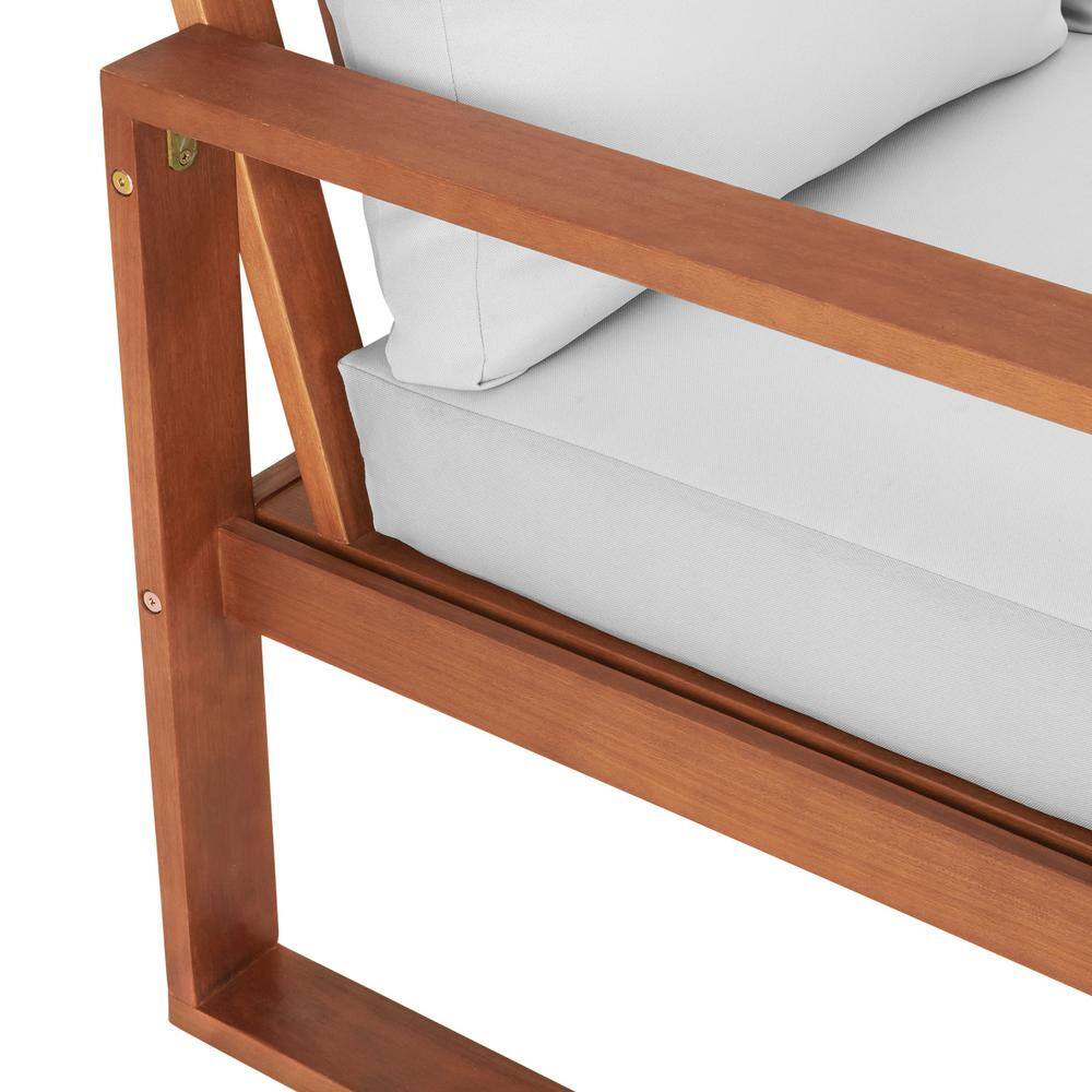 Grafton Luxe Eucalyptus 3-Seater Outdoor Bench with Gray Cushions