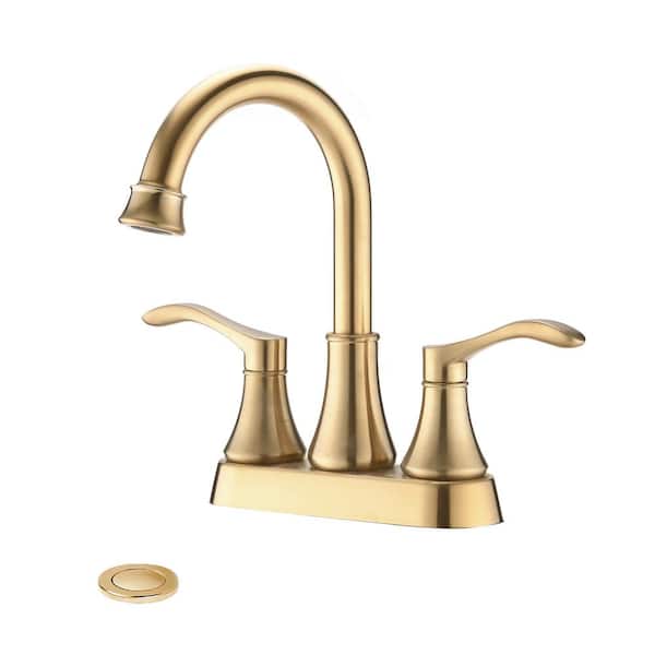 PROOX 4 in. Centerset 2-Handle Swivel Spout Bathroom Faucet with Pop-Up Drain in Brushed Gold