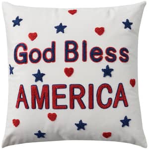 Holiday Pillows White Americana 18 in. x 18 in. Square Throw Pillow