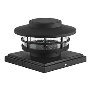 Marion 25-Watt Equivalent Black Low Voltage LED Outdoor Post Cap Light with Seeded Glass