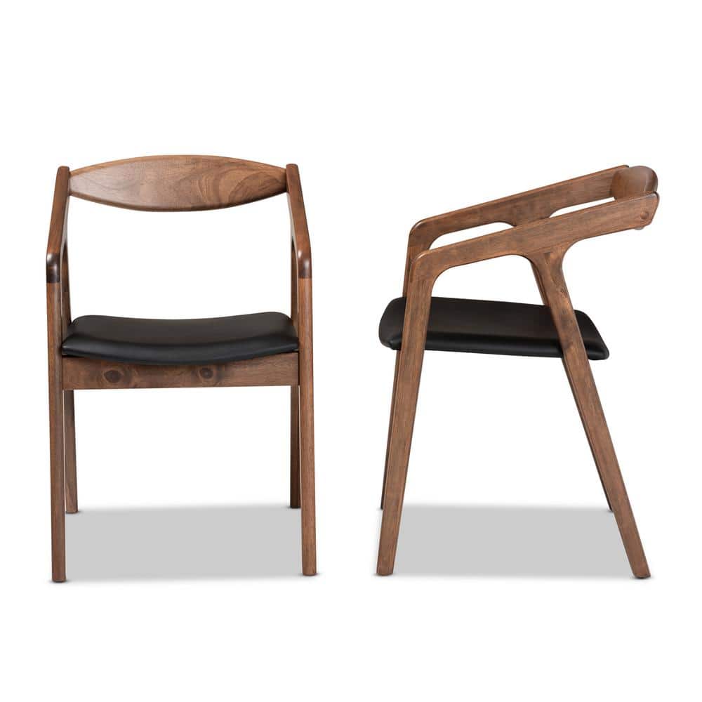 Harland Mid-Century Modern Black Faux Leather & Walnut Arm Chair