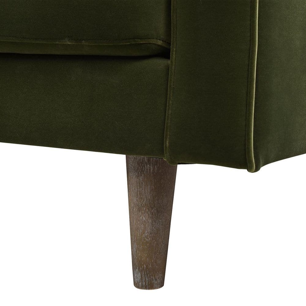 Olive Green Tufted Faux Leather Sofa with Wood Legs
