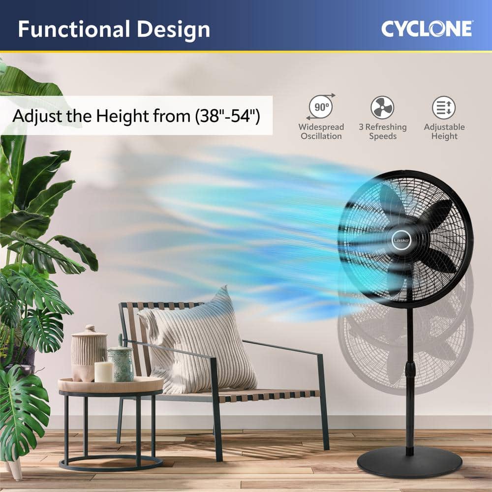Black Adjustable Height Remote Controlled Oscillating Pedestal Fan