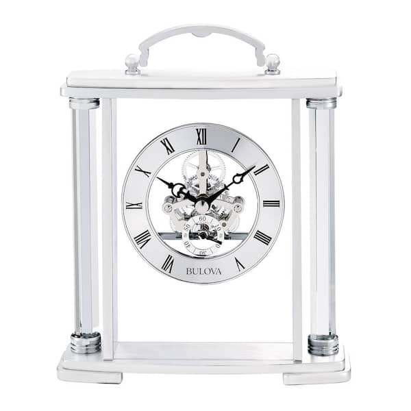 Bulova 6 in. H x 7.25 in W Polished Silver Floating Skeleton Table Clock