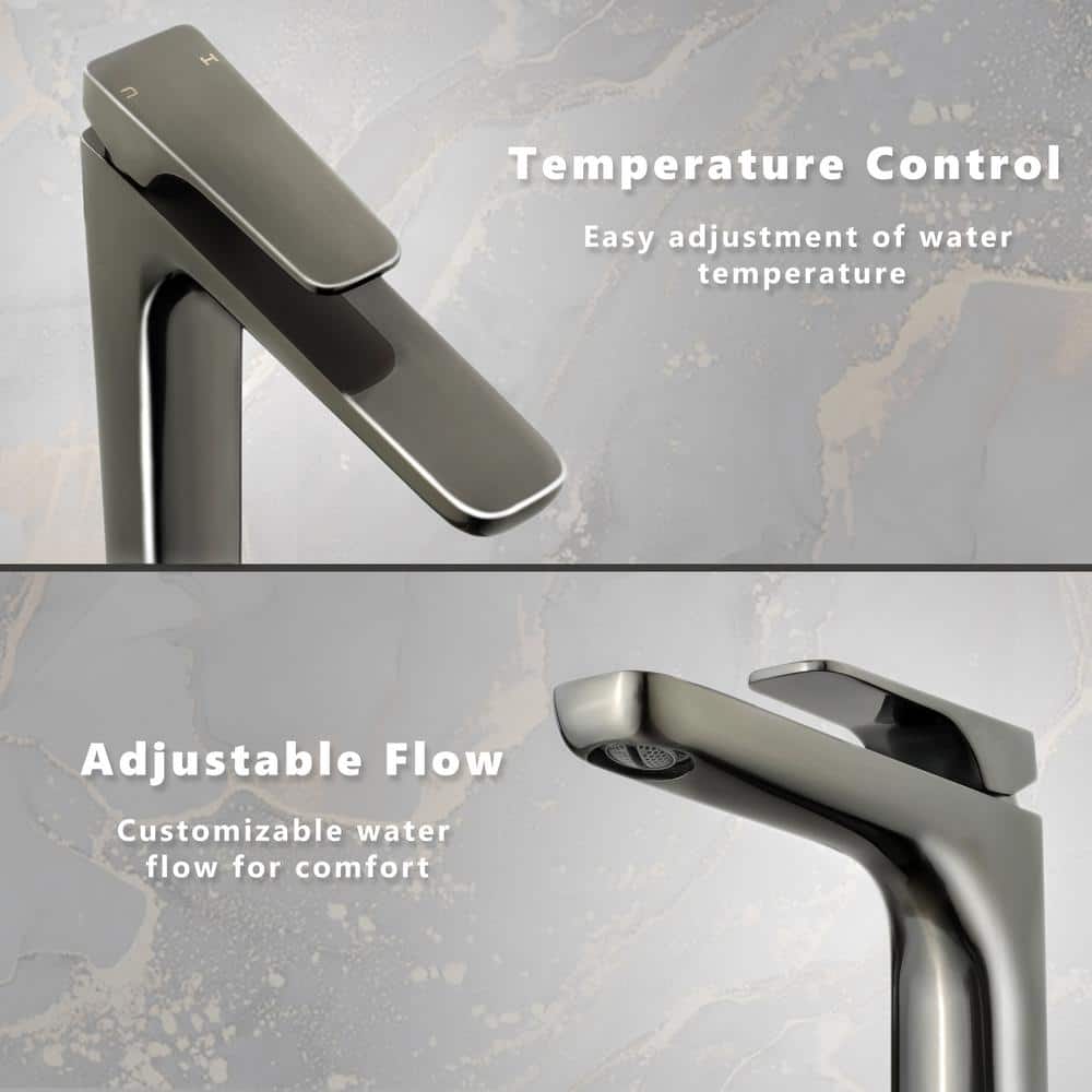 Brushed Gun Black High-Arc Single Handle Bathroom Faucet