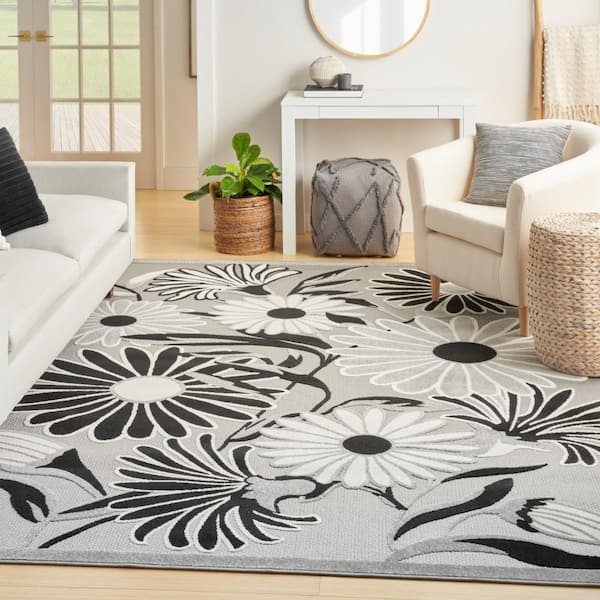 Aloha Black White 8 ft. x 11 ft. Botanical Contemporary Area Rug