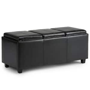 Avalon 42 in. Wide Contemporary Rectangle Storage Ottoman in Midnight Black Vegan Faux LeatherBedroom Bench