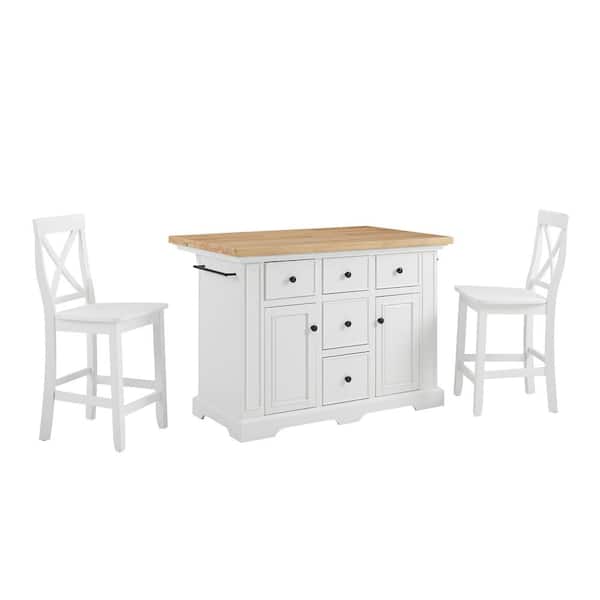 CROSLEY FURNITURE Julia White Kitchen Island with X-Back Stools