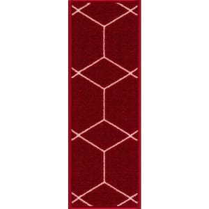 Hexagon Design Red Color 8.5 in. x 26 in. Polyamide Stair Tread Cover Set of 13